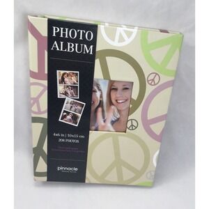 Pinnacle Peace Sign Photo Album 4x6 208 Photos Olive Pink Cream New